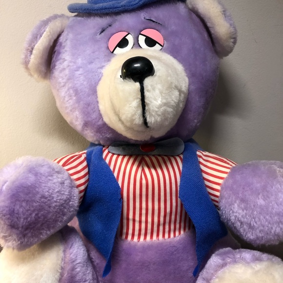 Rare Vintage Ganz Bros. Plush Purple Bear With Blue Hat And Bow Tie 14” - Picture 3 of 11